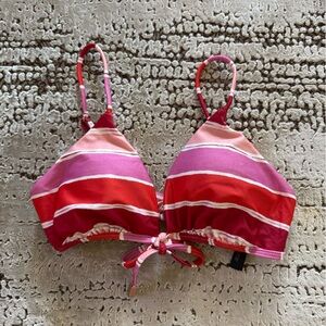 Striped Pink and Red Bikini Top
